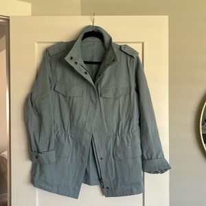 Fall jacket w/zipper and snap closures with drawstring waist